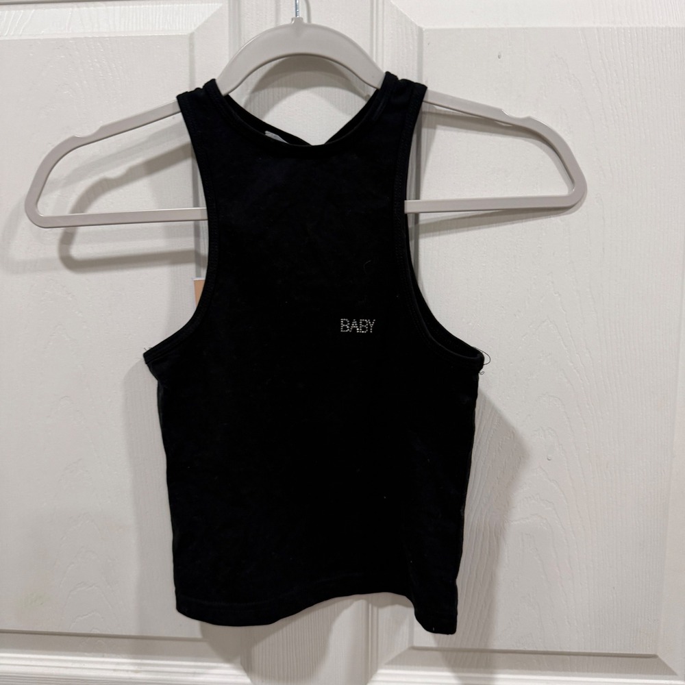 Tiger Mist Bonny Top Black Rhinestone Baby Graphic Racerback Crop Tank XXS
